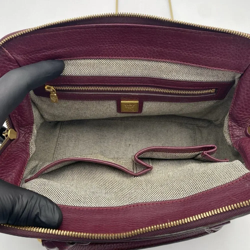 MCM Leather Satchel Burgundy Handbag Vintage Crossbody Tote Travel Purse Germany